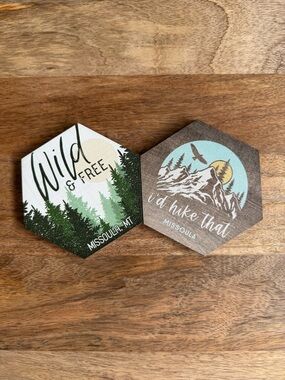 Wild & Free + I’d Hike That Missoula, Montana Hexagon Coasters